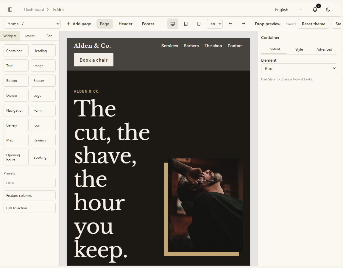 The website editor