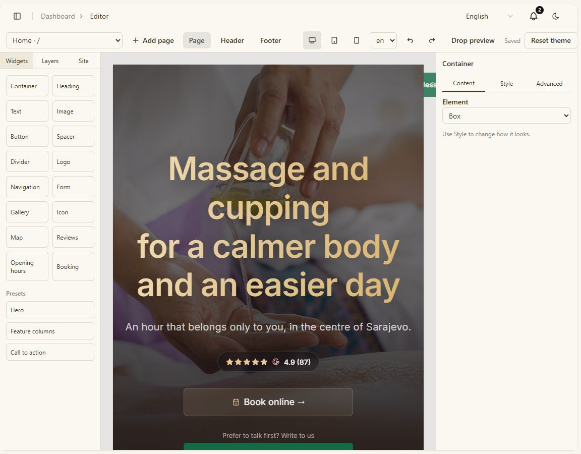 The website editor
