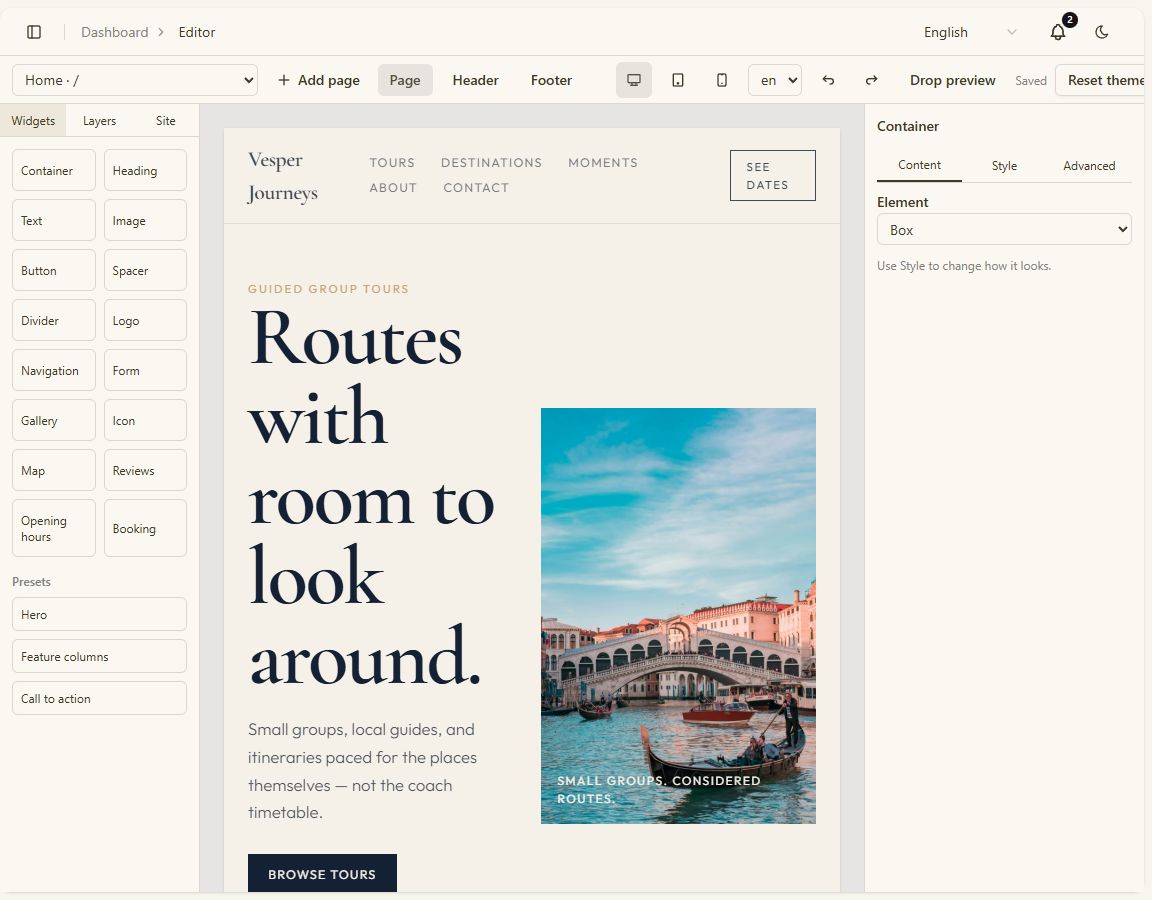 The website editor