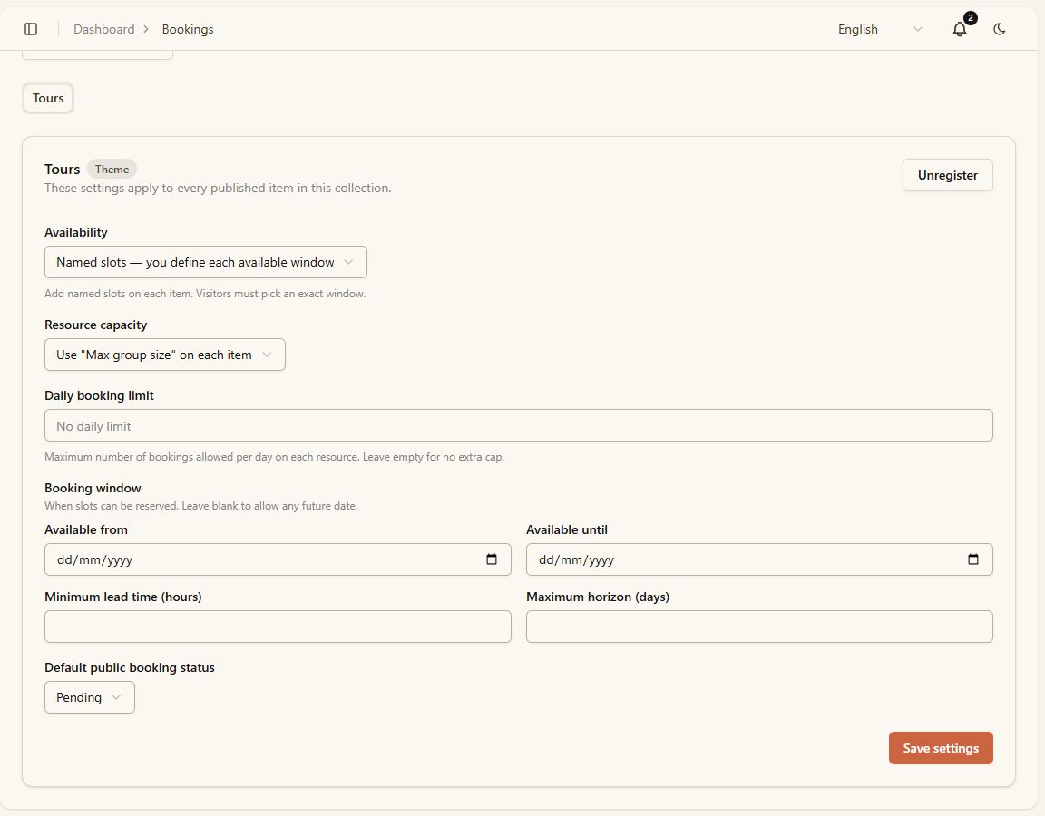 Booking settings