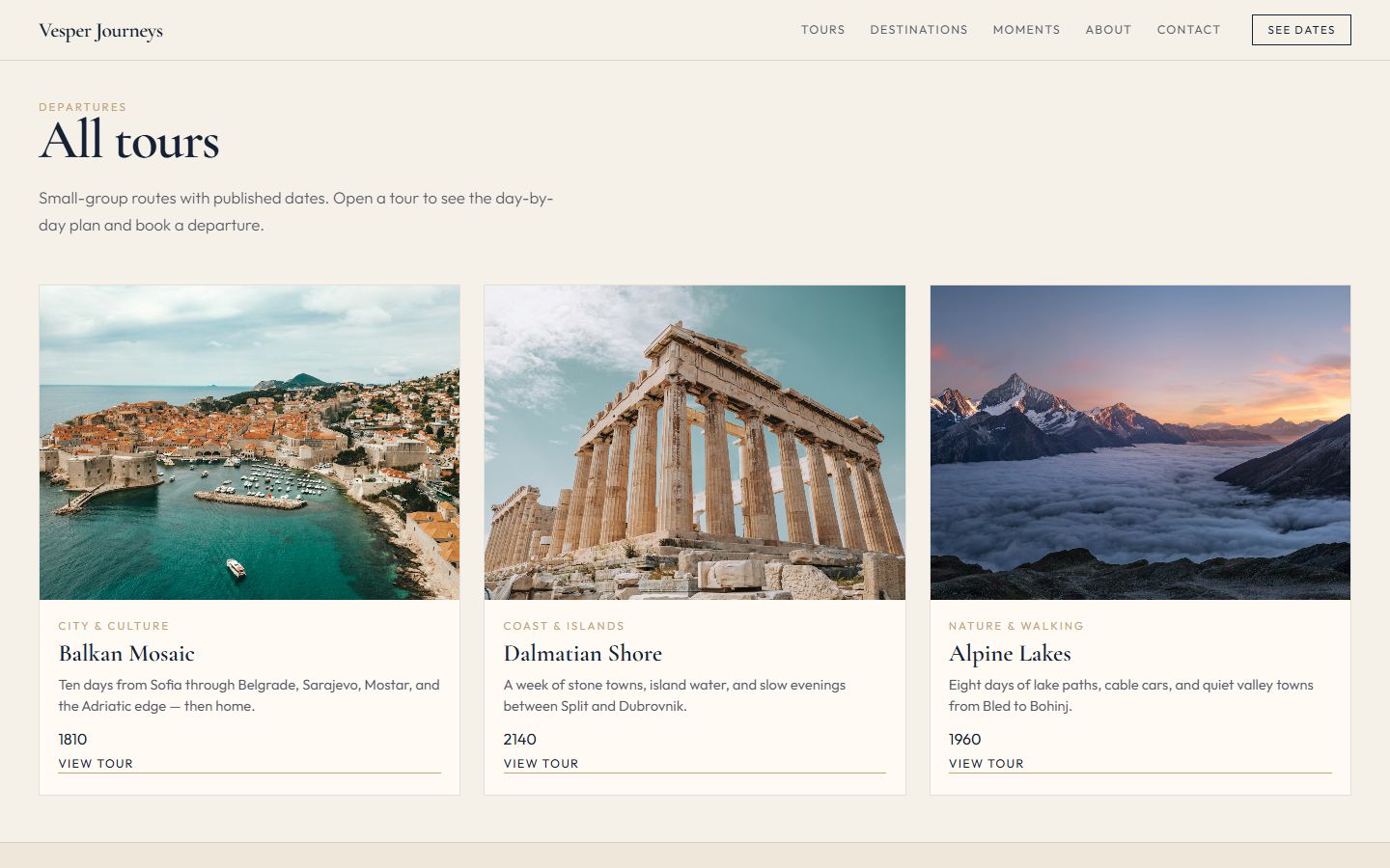 Tours page