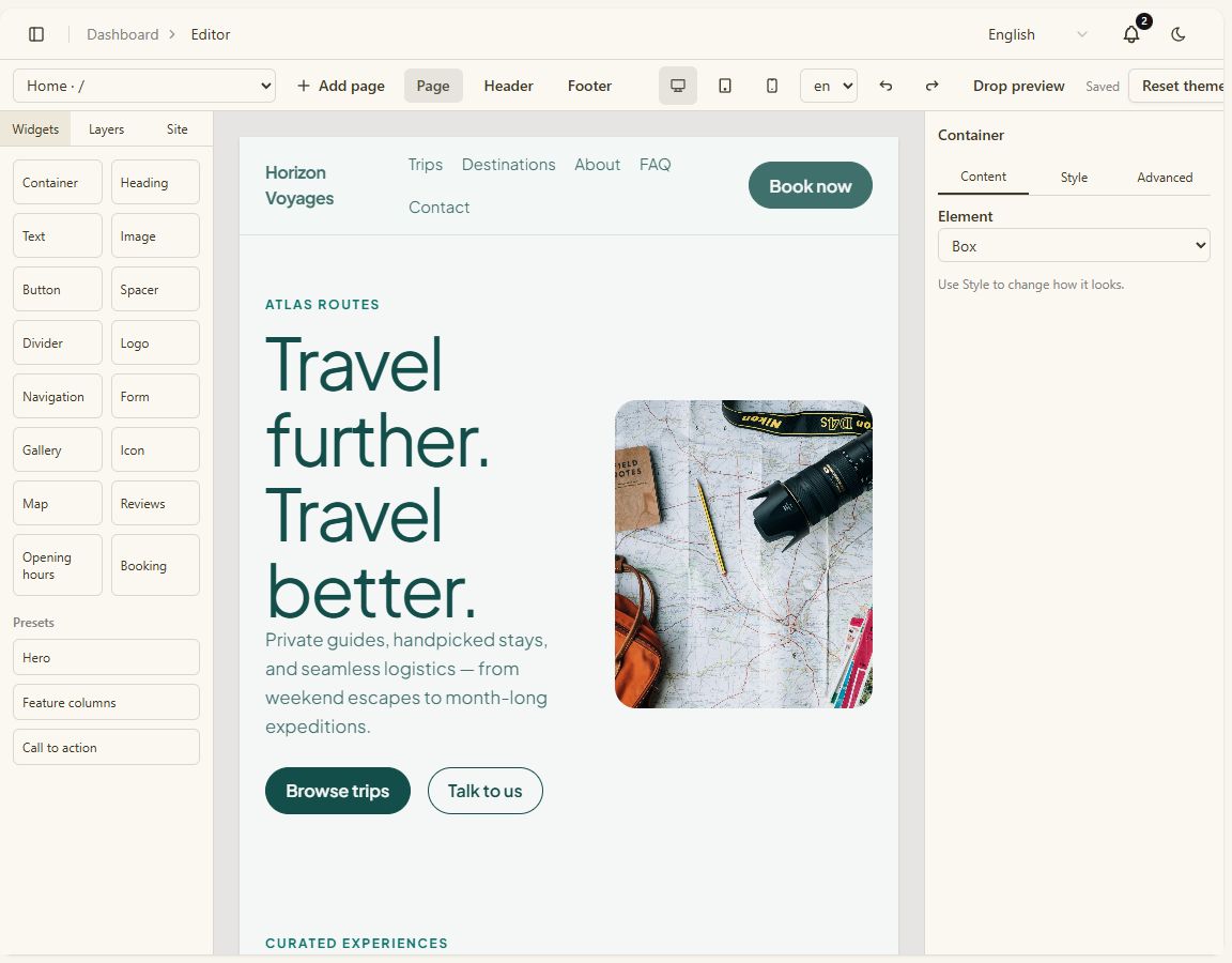 The website editor