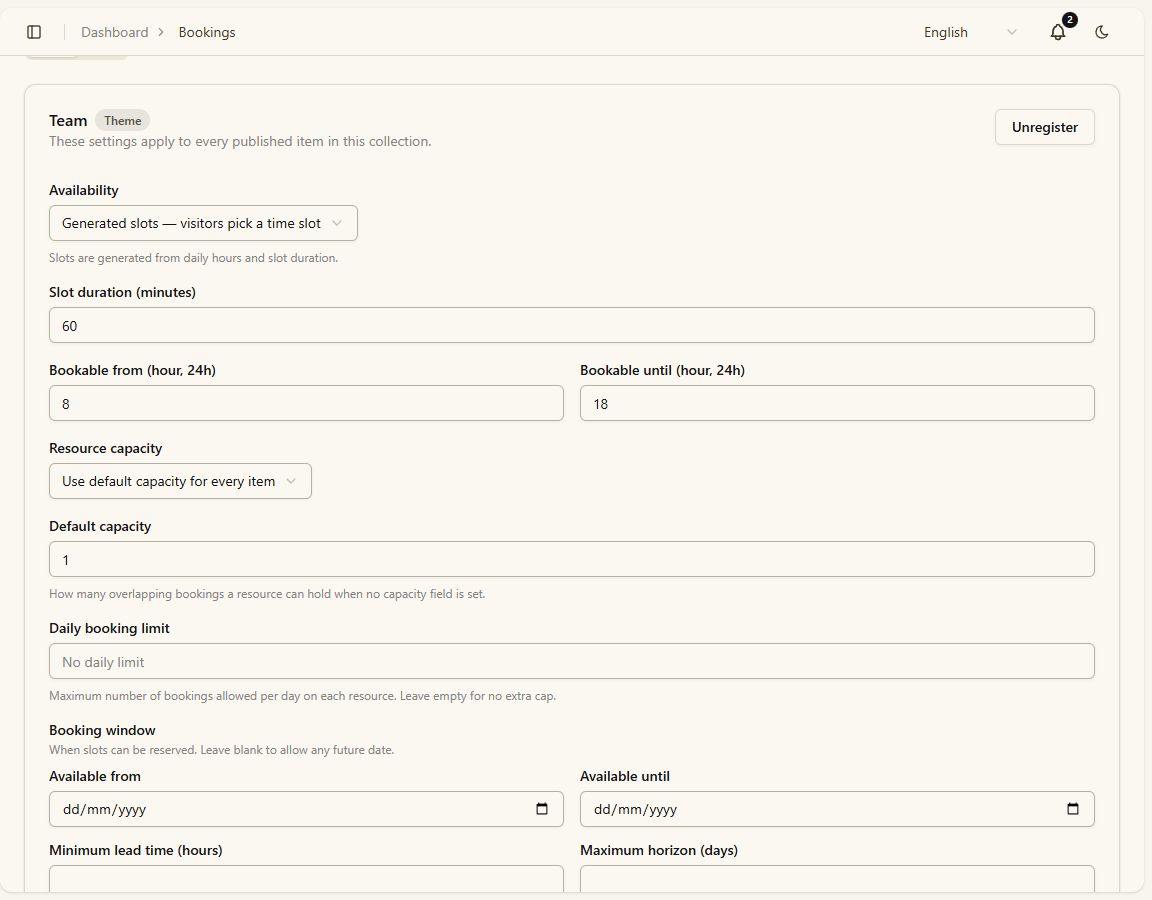 Booking settings